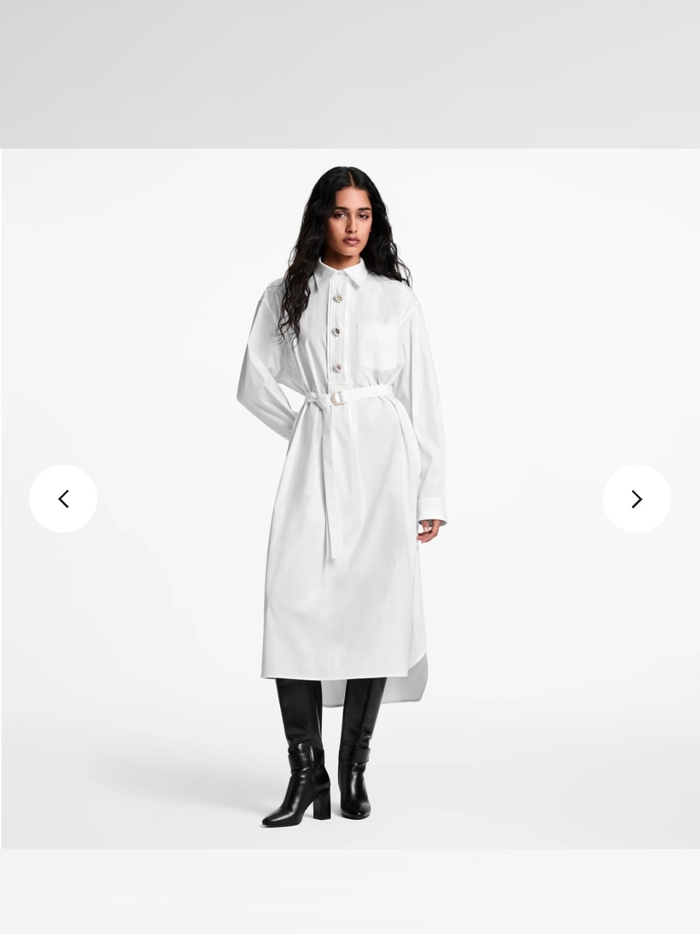 Louis Vuitton White Long-Sleeve Belted Midi Shirt Dress